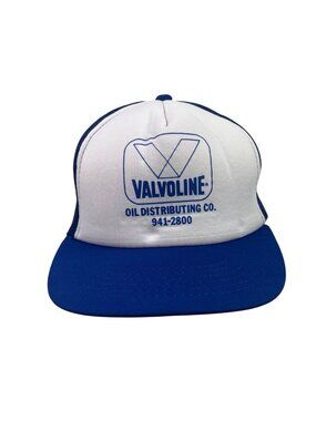 Valvoline Oil Distributing Co. Blue & White Trucker Hat Snapback Mesh Vintage
